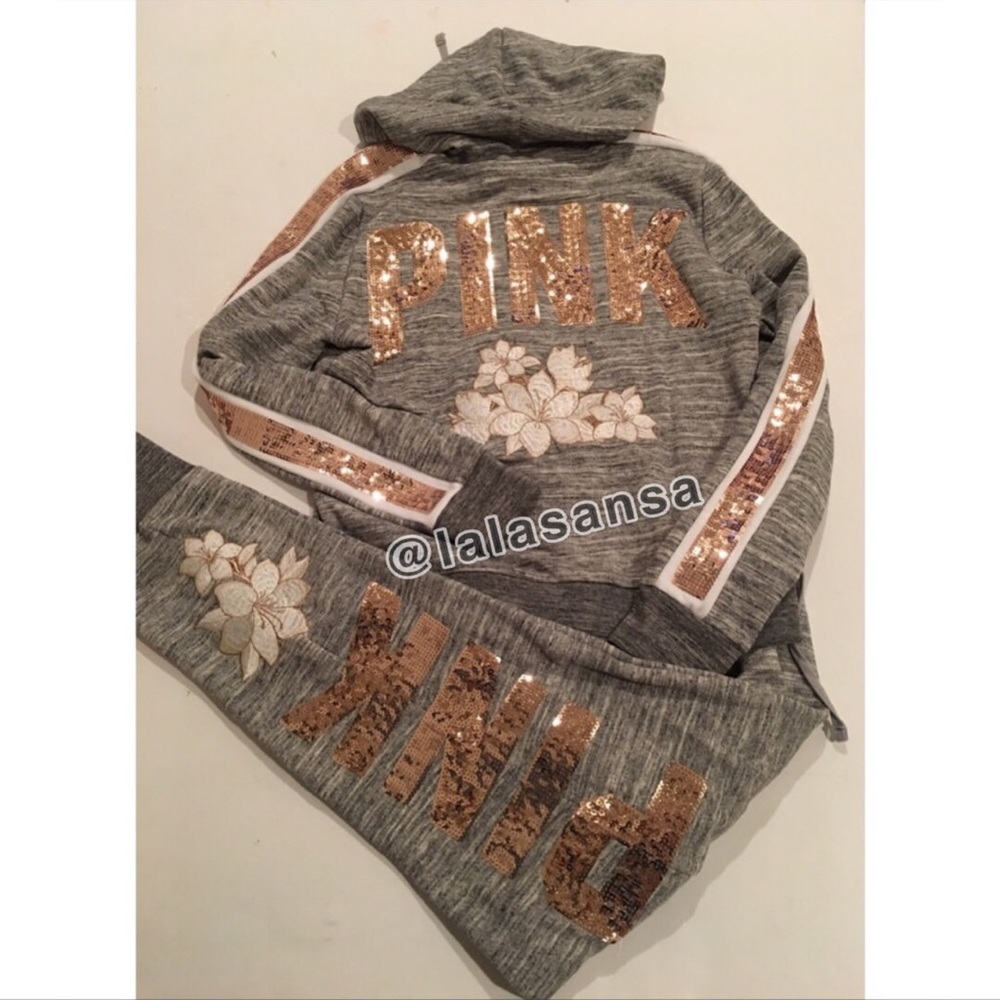 Super Rare! ⚡️Last One！ VS PINK Bling floral perfect full zip & jogger